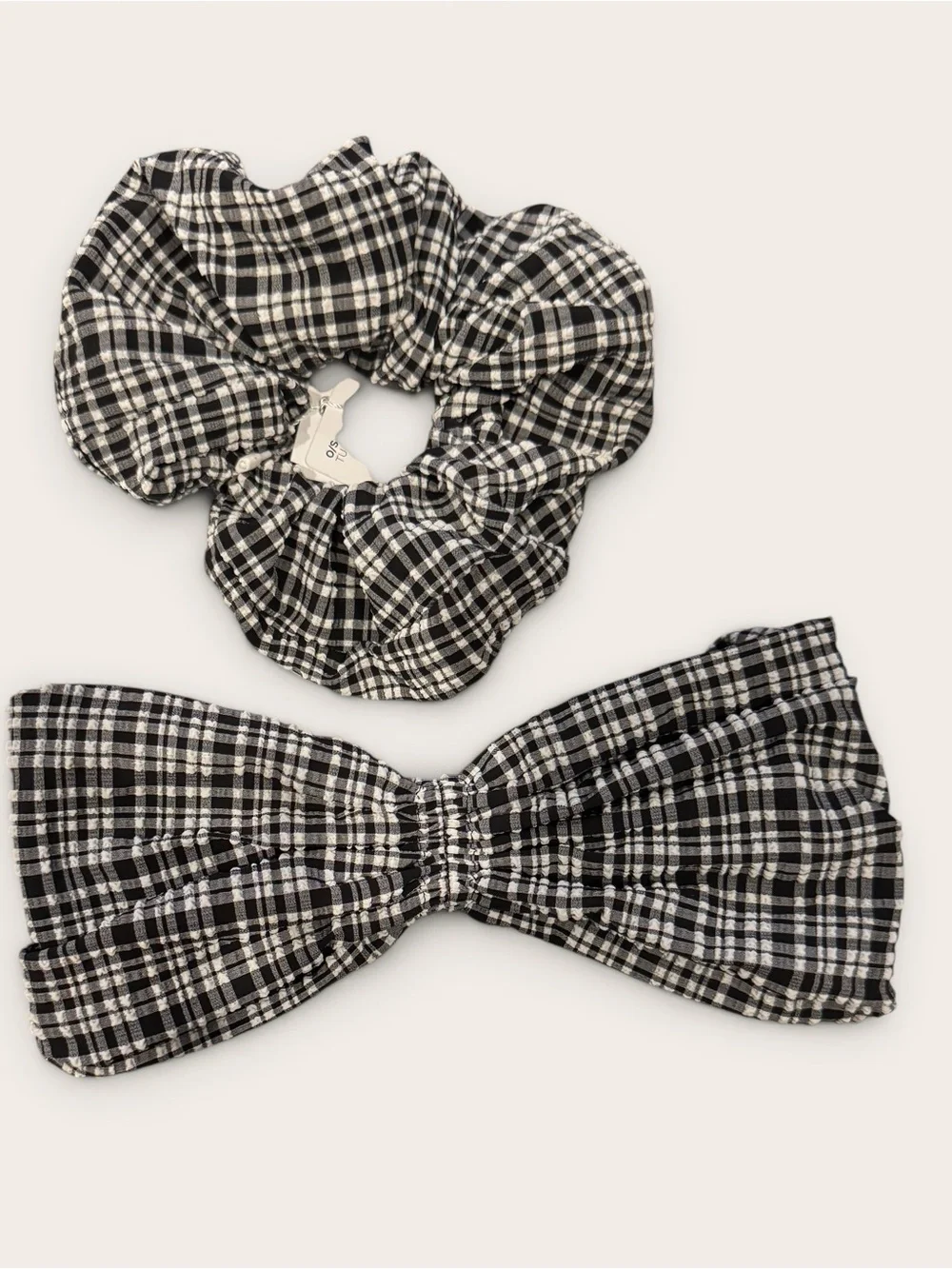 Lululemon gingham Seersucker Check Gathered Headband scrunchie White Black NWT